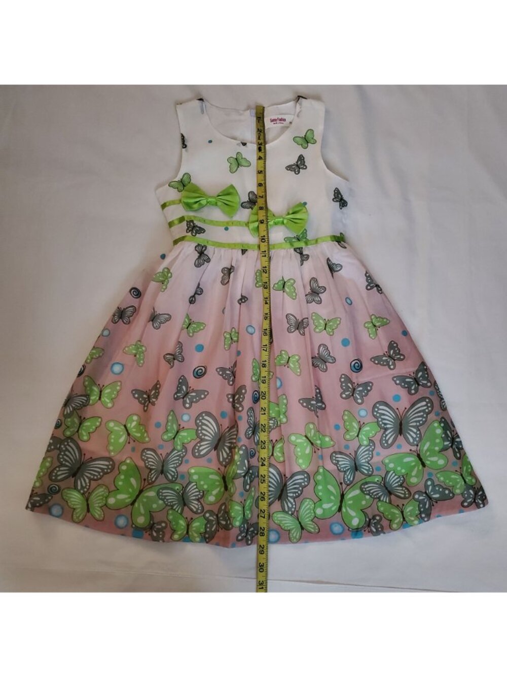 Sunny Fashion Girls Butterfly Green Double Bow Tie Summer Beach Sundress Sz 7/8 - Picture 13 of 16